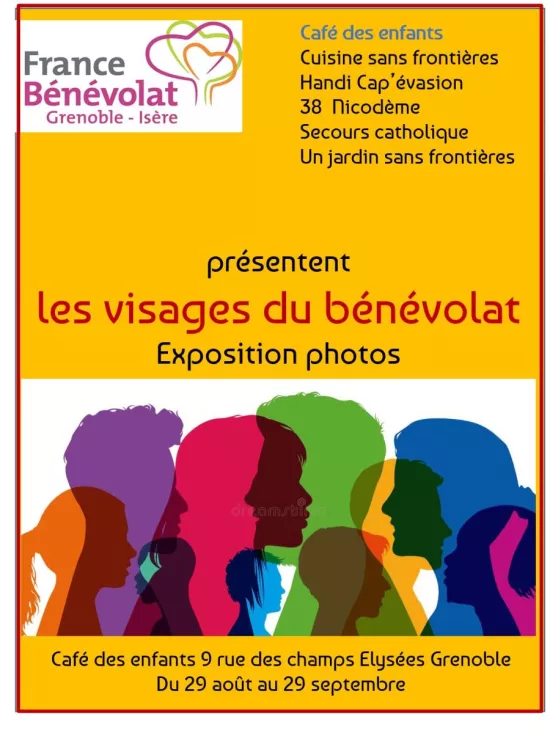 Les visages du bénévolat exposition photos au Café des enfants  9 rue des champs Elysées Grenoble du 29 août au 29 septembre